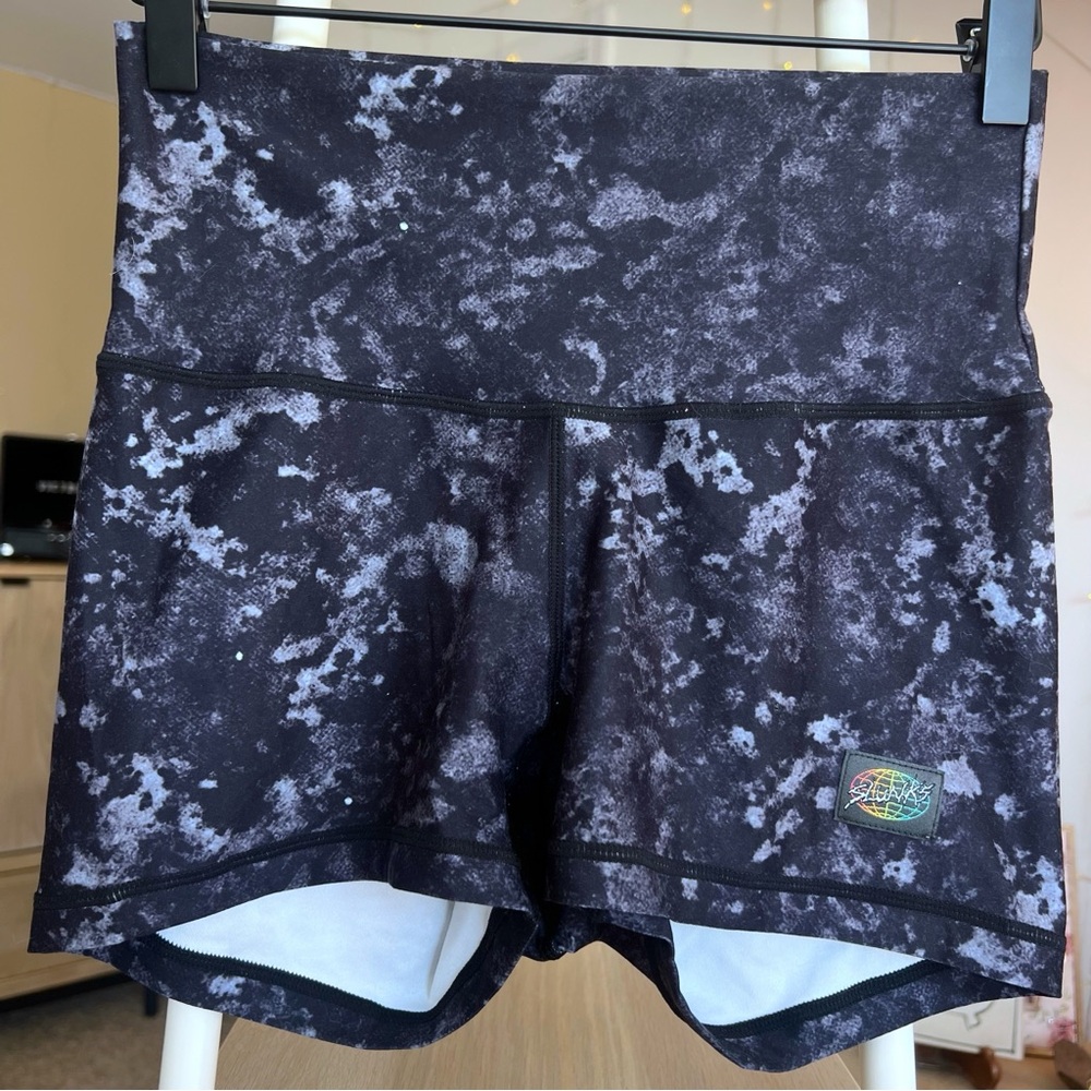 Slunks Navy Blue Tie Dye Acid Wash Spandex Biker Shorts 2.5” Inseam Small